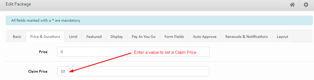 Set a Claim Price