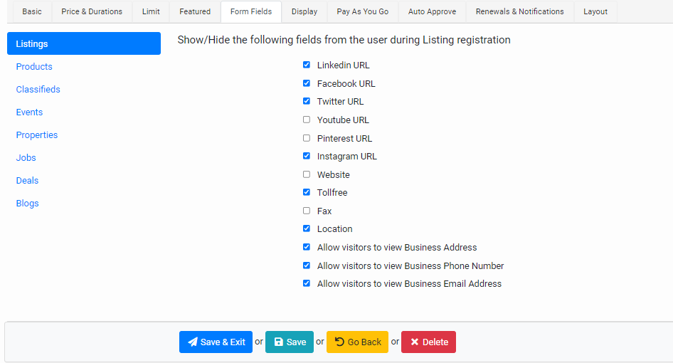 Packages Form Fields