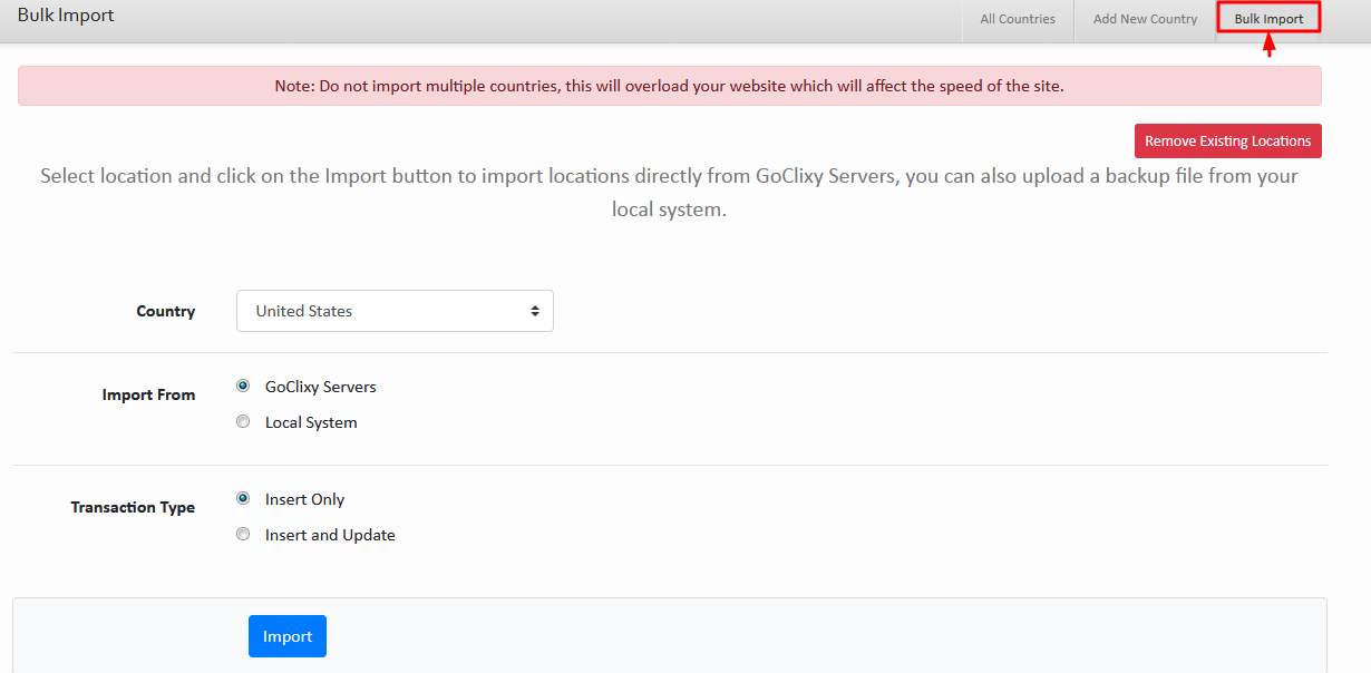 Bulk Import Locations